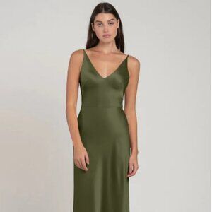 Elegant Olive Green Satin Dress